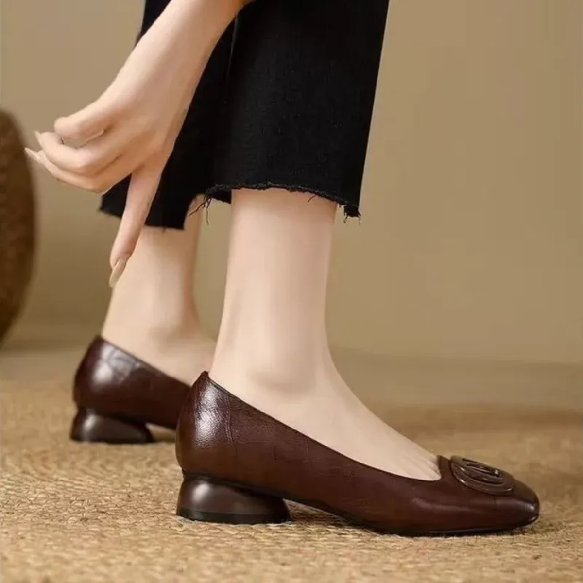 Square Toe Rosette Buckle Flat Ballet Shoes