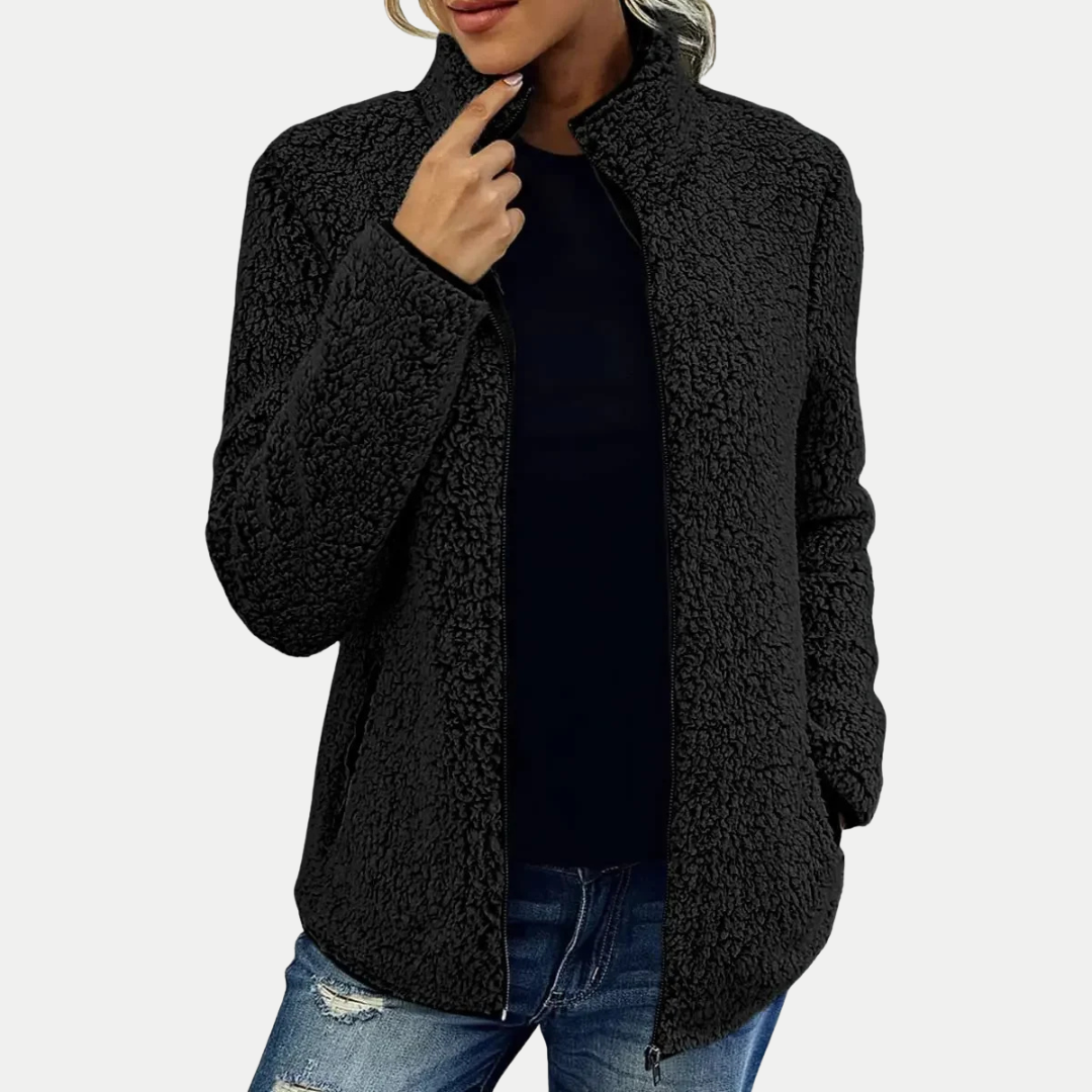 Zip Front Stand Collar Sherpa Fleece Jacket