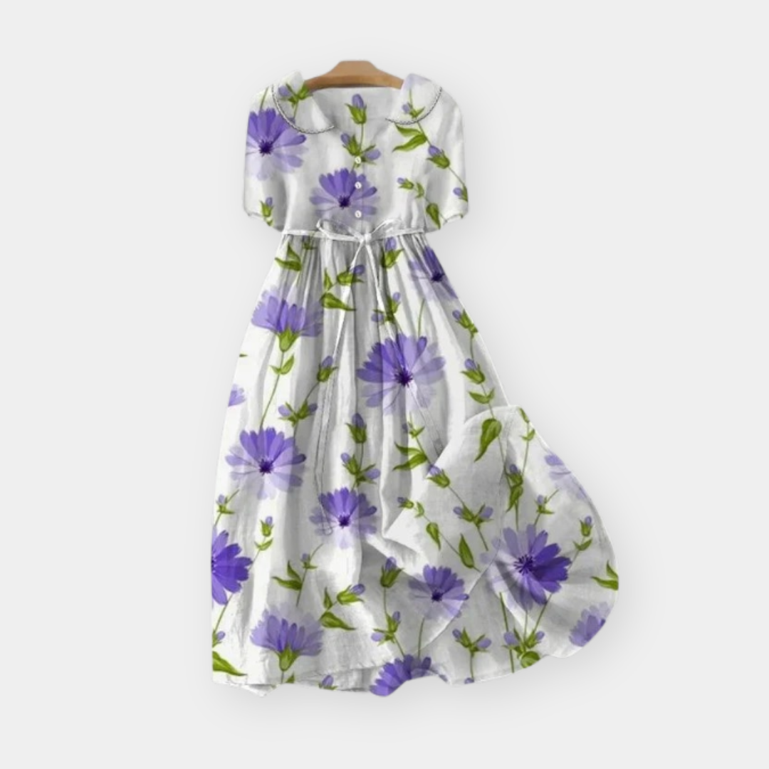 Daisy Floral Collared Tie Waist Midi Dress