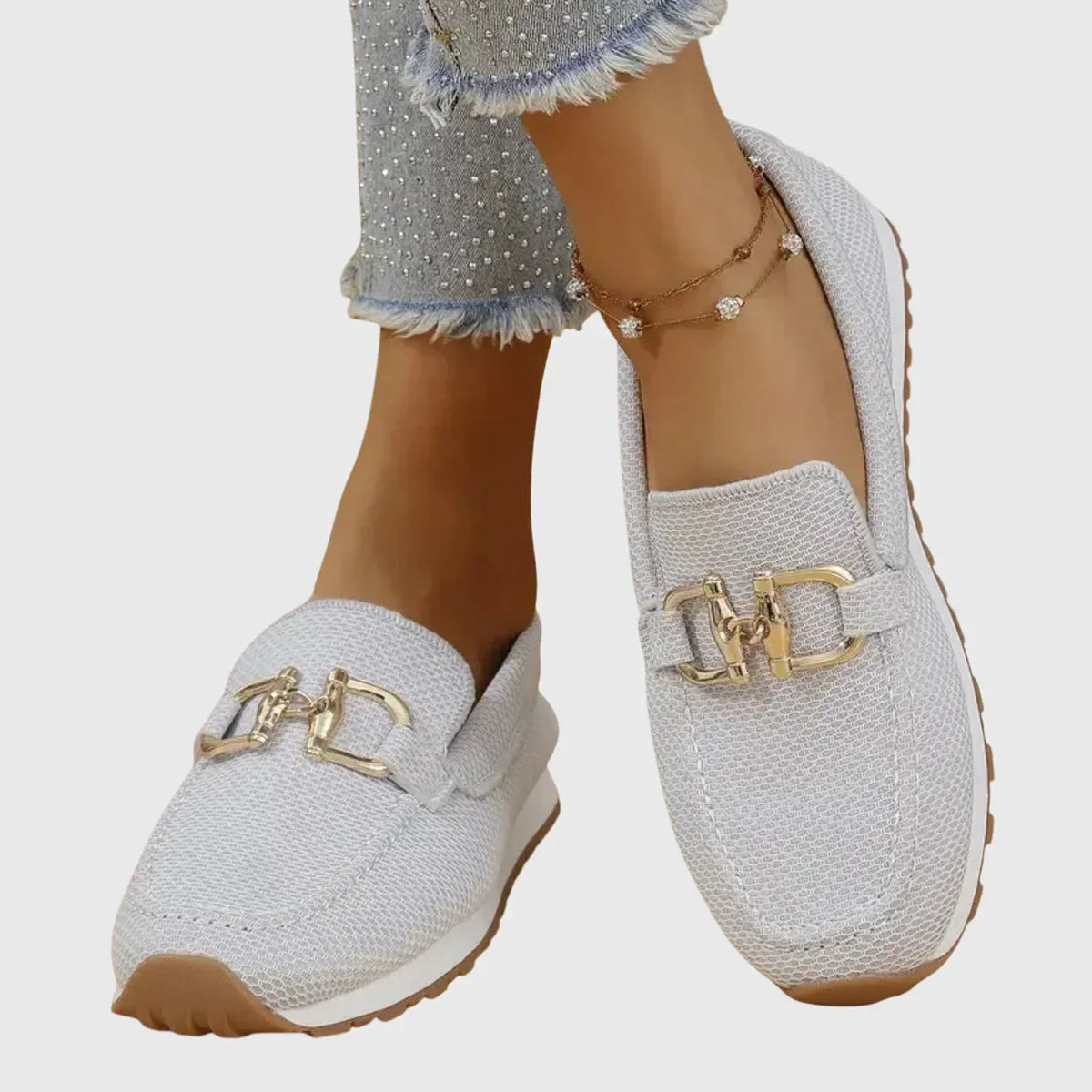Metal Buckle Knit Slip On Platform Loafers