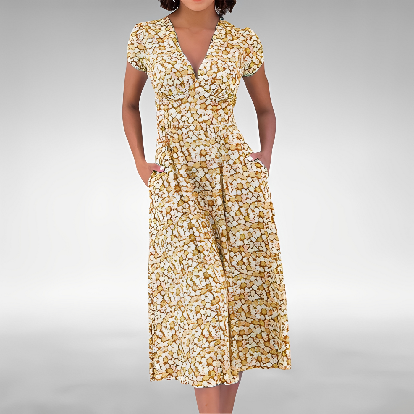 Floral Notch Collar Cap Sleeve Fit and Flare Midi Dress 2