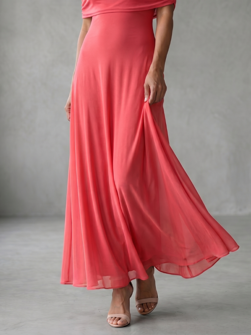 Off Shoulder Foldover Fit and Flare Maxi Dress