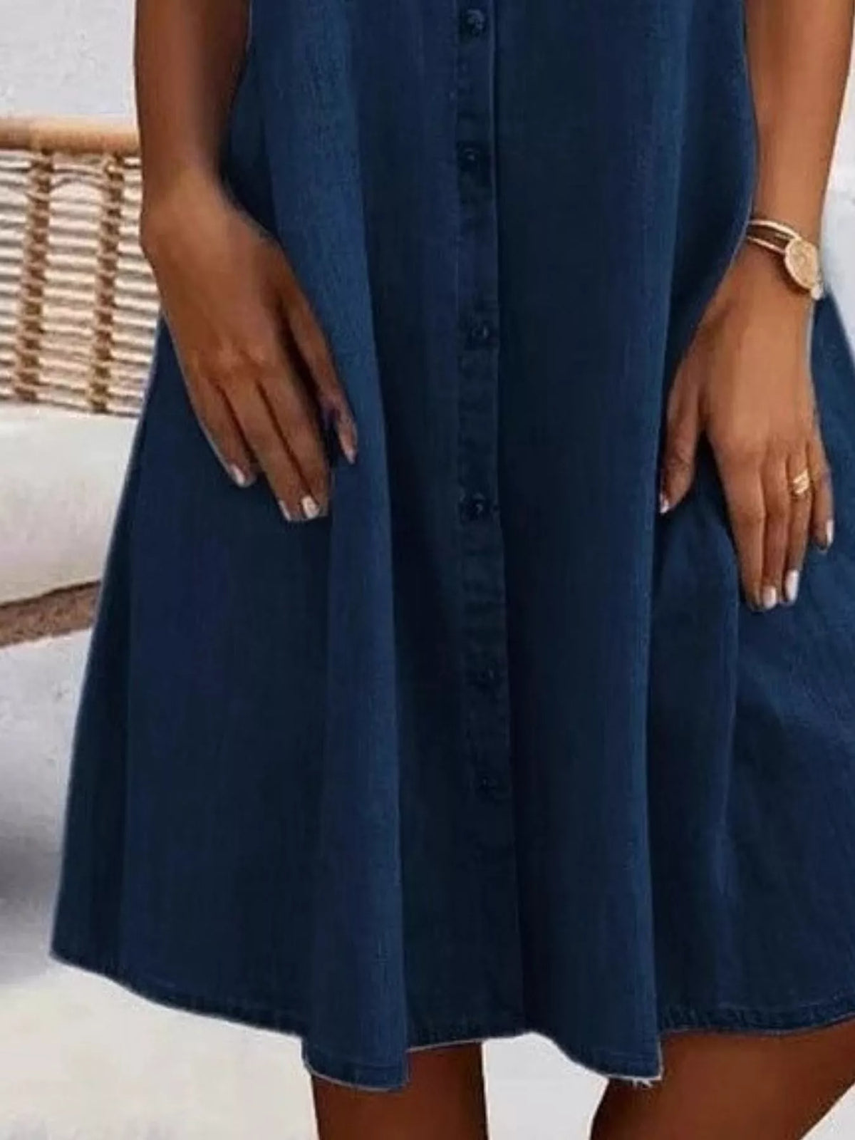 Full Size Button-Front Short Sleeve Denim Dress Plus Size