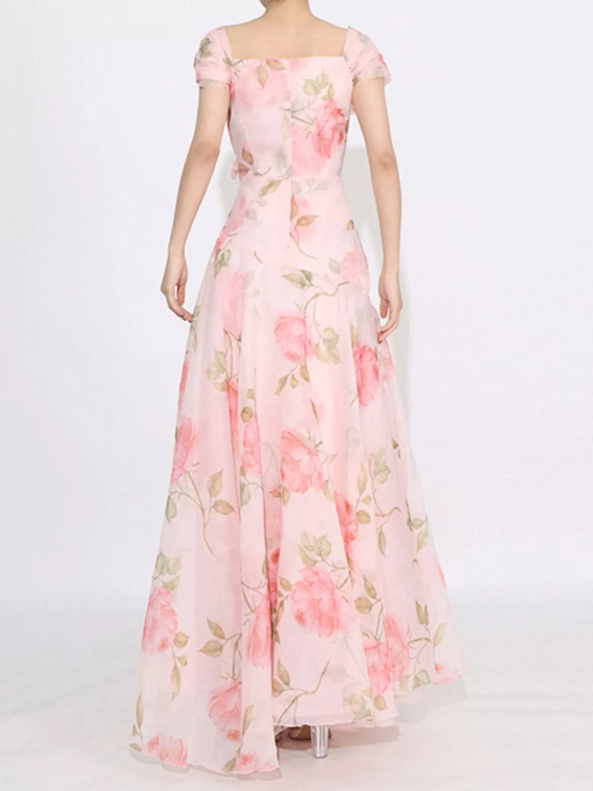Floral Chiffon Rosette Ruffle Cap Sleeve Maxi Dress 8