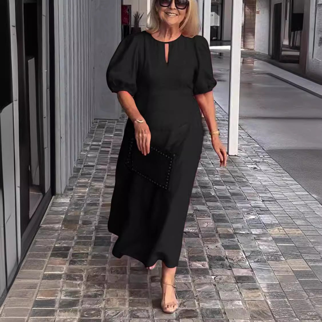 Frankie - Chic Bubble Sleeve Loose Dress Black