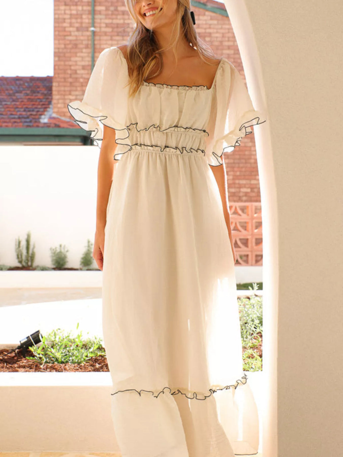 Ruffled Short Sleeve Tiered Maxi Dress