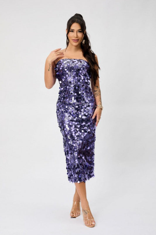 Sequin V-Neck Sleeveless Backless Bodycon Mini Dress
