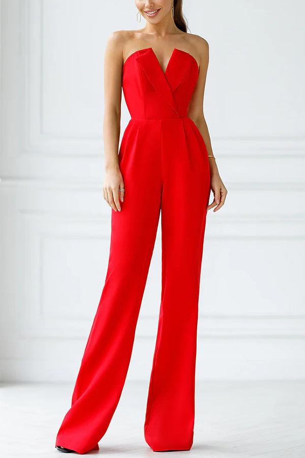 Strapless Wide Leg Tuxedo Jumpsuit