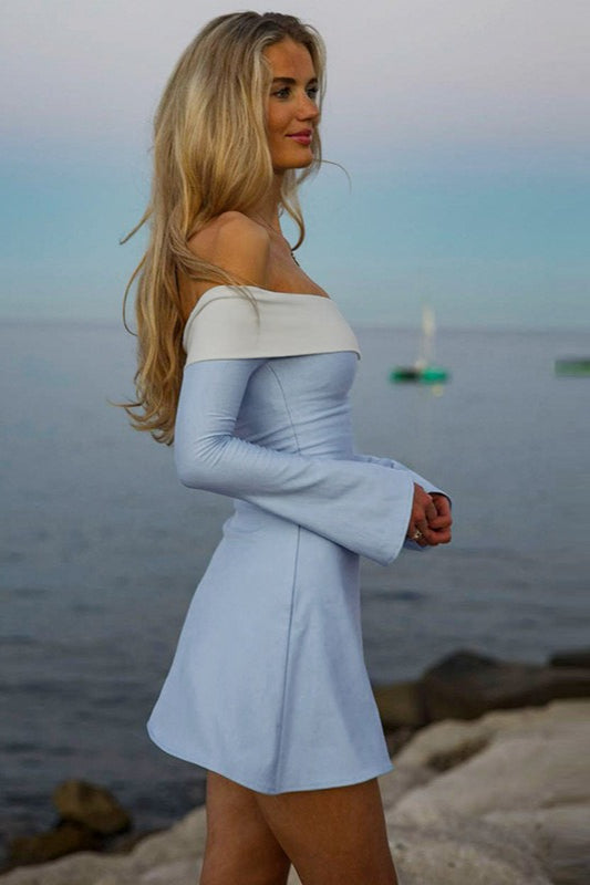 Off Shoulder Foldover Long Sleeve Bodycon Mini Dress