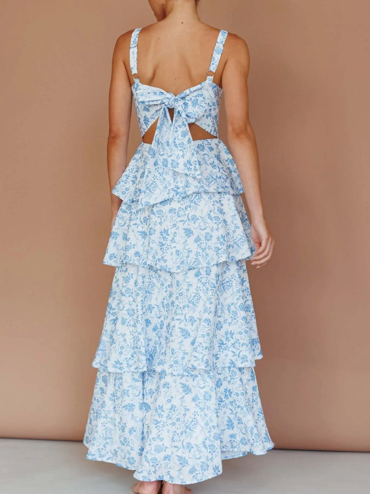 Floral Print Square Neck Cami Tiered Ruffle Maxi Dress 13