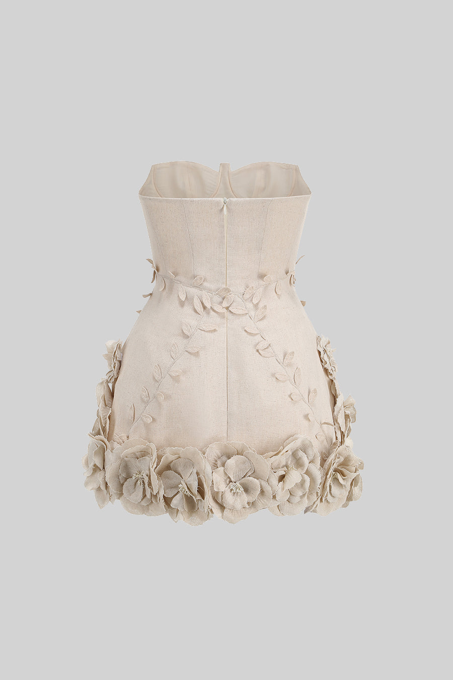 Strapless Bustier 3D Floral Applique Hem Mini Dress 15