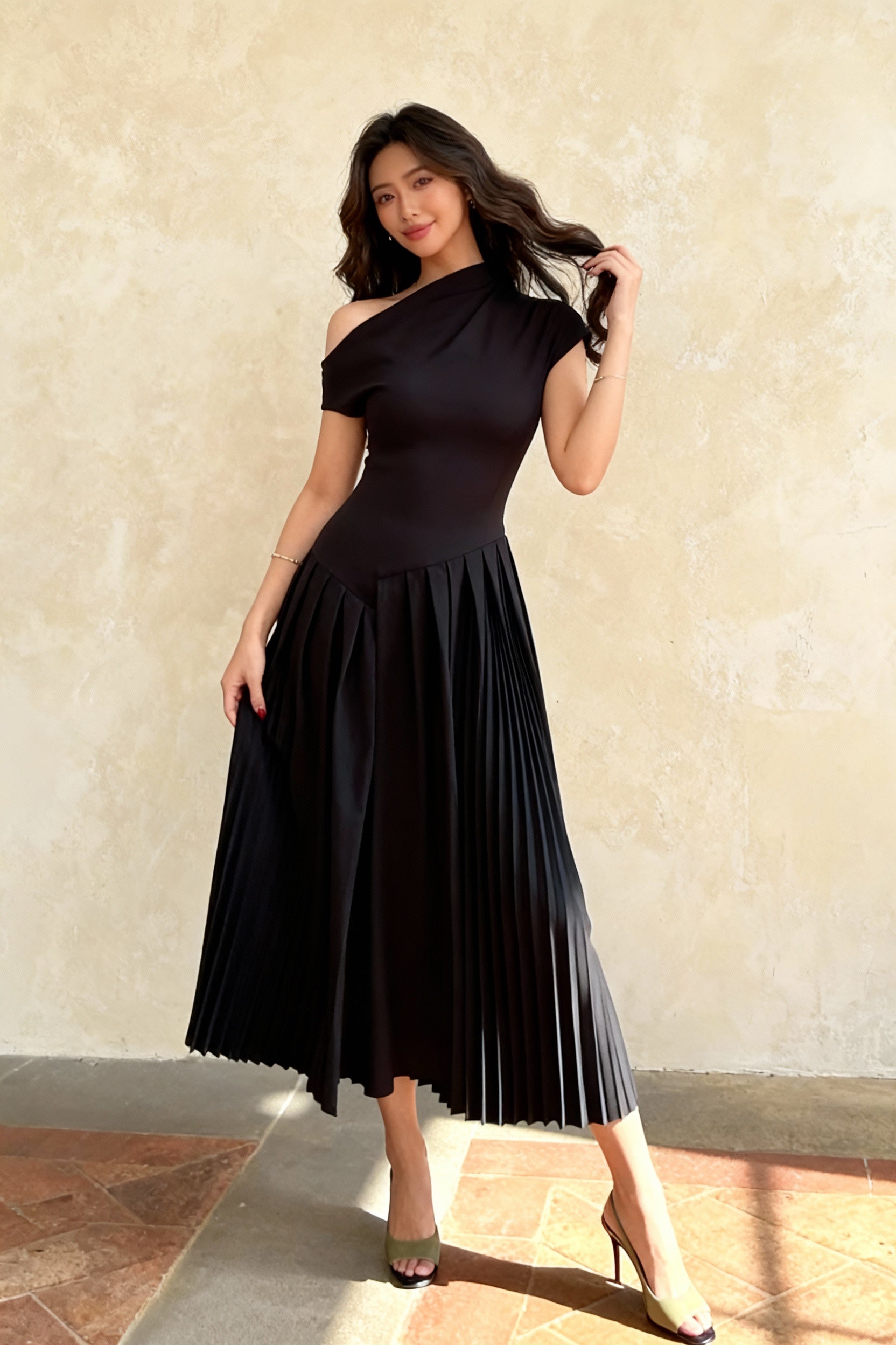 Light and Refined TwoTone Pleated Maxi Dress