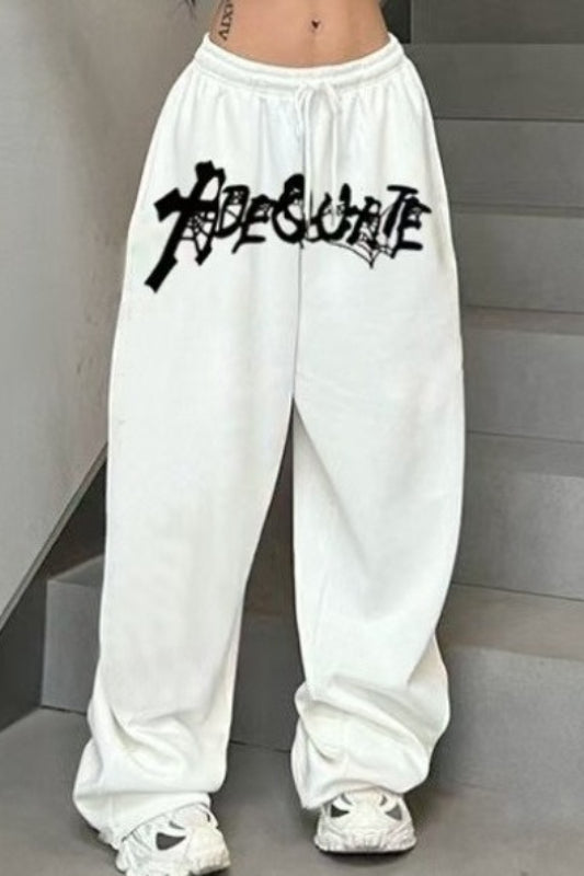 Gothic Letter Graphic Drawstring Waist Baggy Wide Leg Sweatpants 3