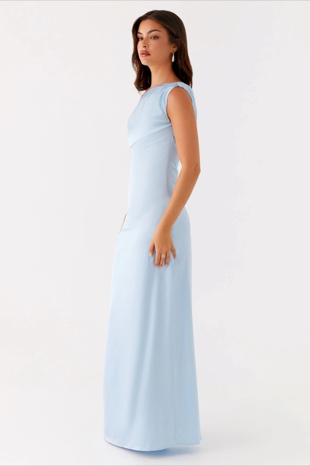 Satin Asymmetric One Shoulder Ruched Maxi Gown