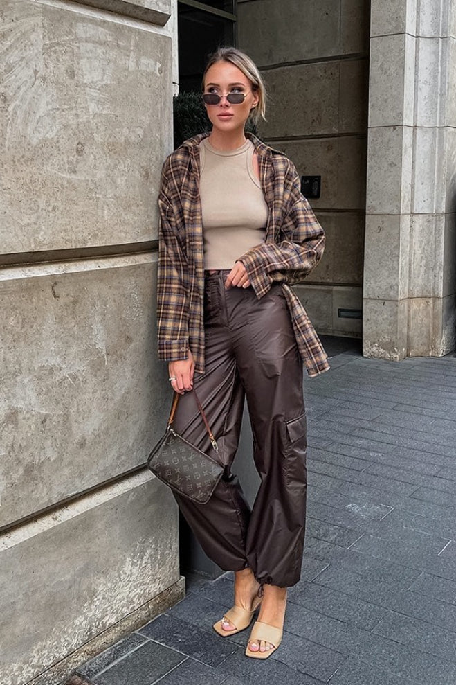 Plaid Oversized Collared Button Front Long Sleeve Shirt 2