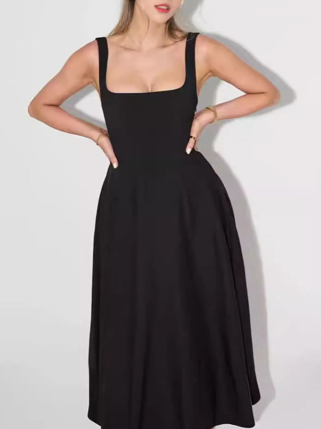 Square Neck Sleeveless Midi Dress Black