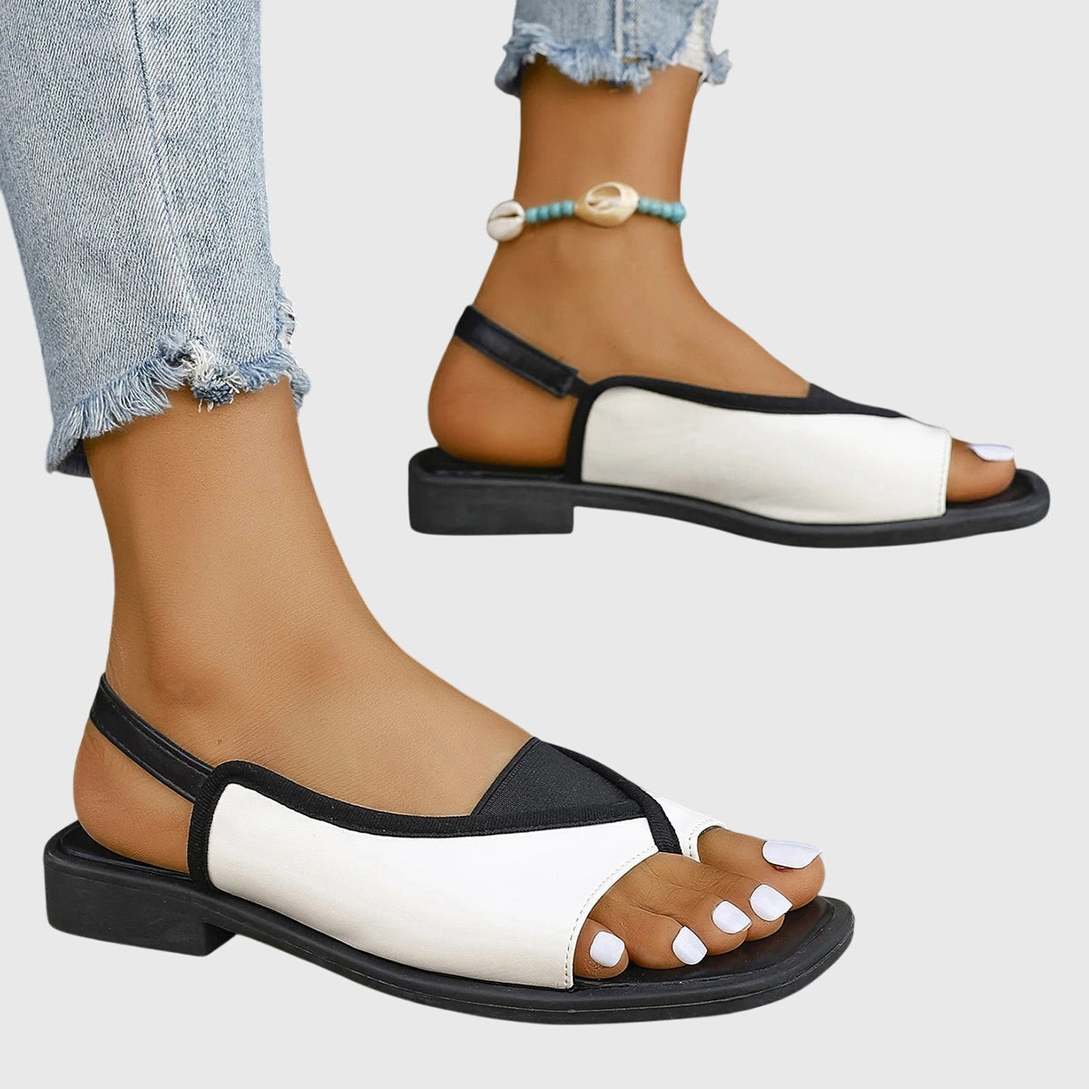 Square Open Toe Slingback Flat Sandals 3