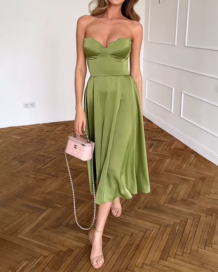 Leora | Elegant Strapless Midi Dress