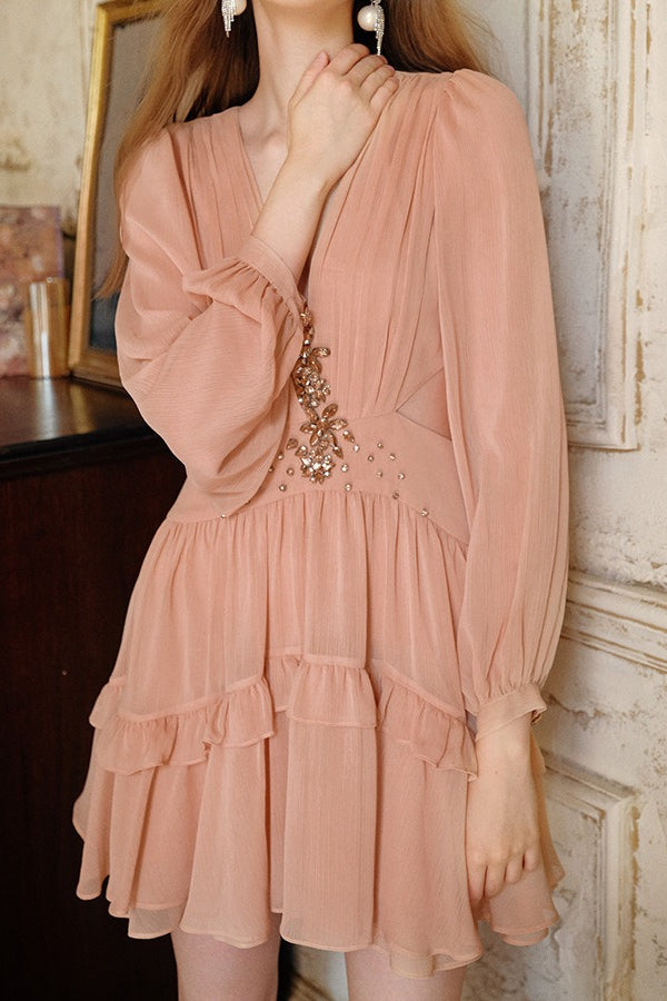 Crystal Cut Out Ruched Mini Dress