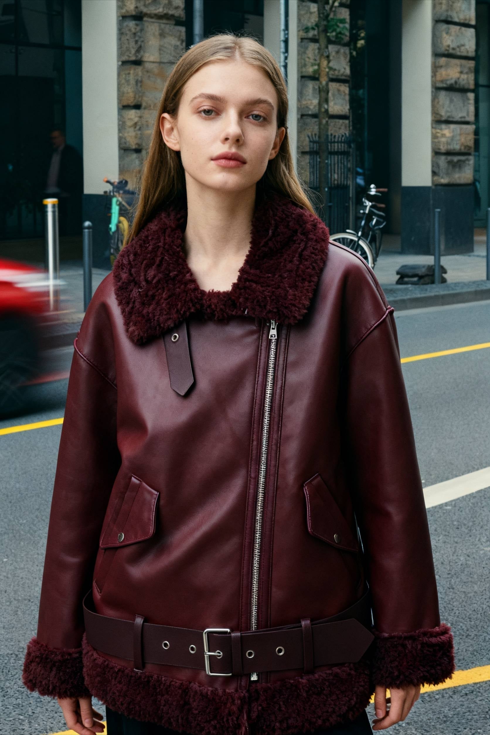 Amy Fashion New Faux Leather Double Sided Coat