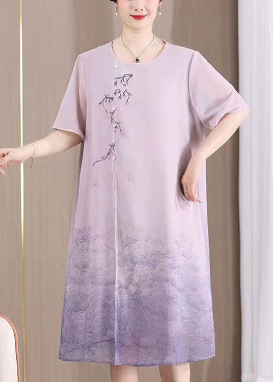 Floral Embroidery Asymmetrical Toggle Button Short Sleeve Ombre Wave Hem Midi Dress