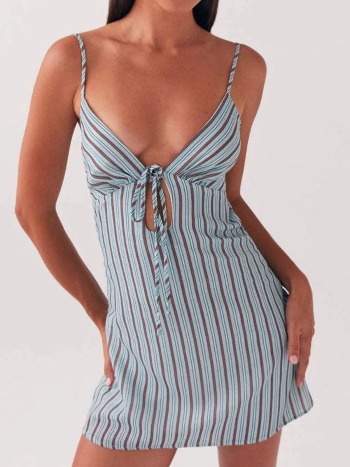 Novelty Print Tie Front Keyhole V-Neck Cami Mini Dress 10