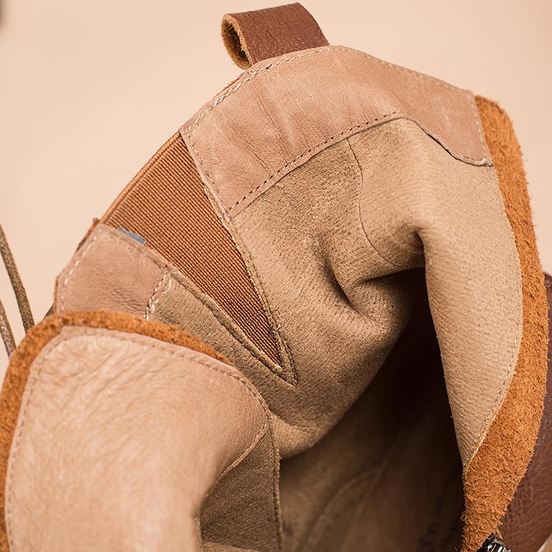 Full grain leather Combat Boots Designer Retro Chunky Riding Boots Side Zip Brown/Black