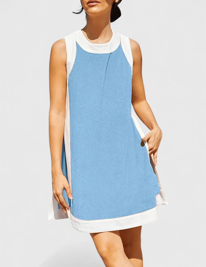 Contrast Trim Round Neck Sleeveless Shift Mini Dress