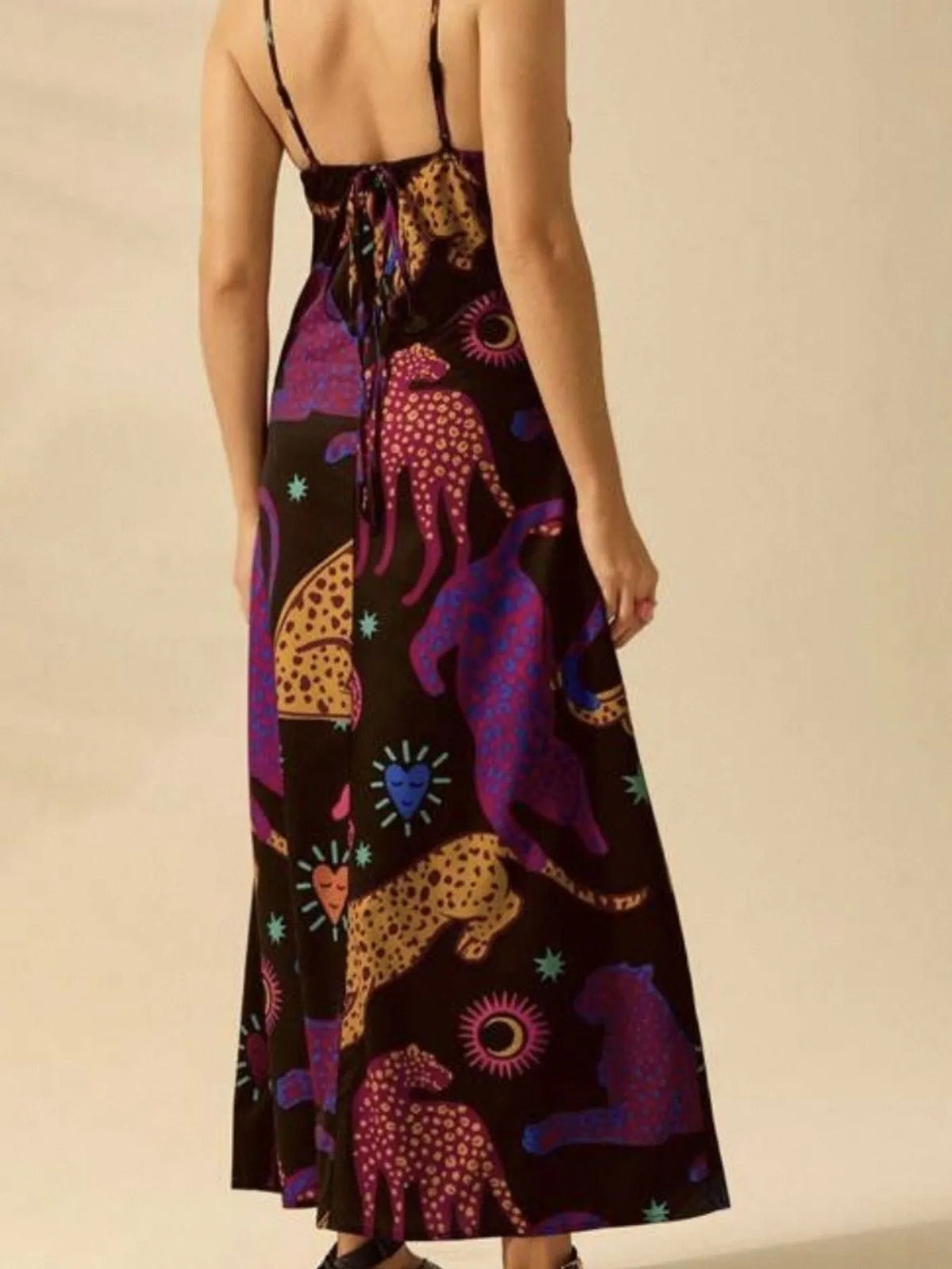 Palm Leaf Print Halter Neck Sleeveless A-Line Maxi Dress 13