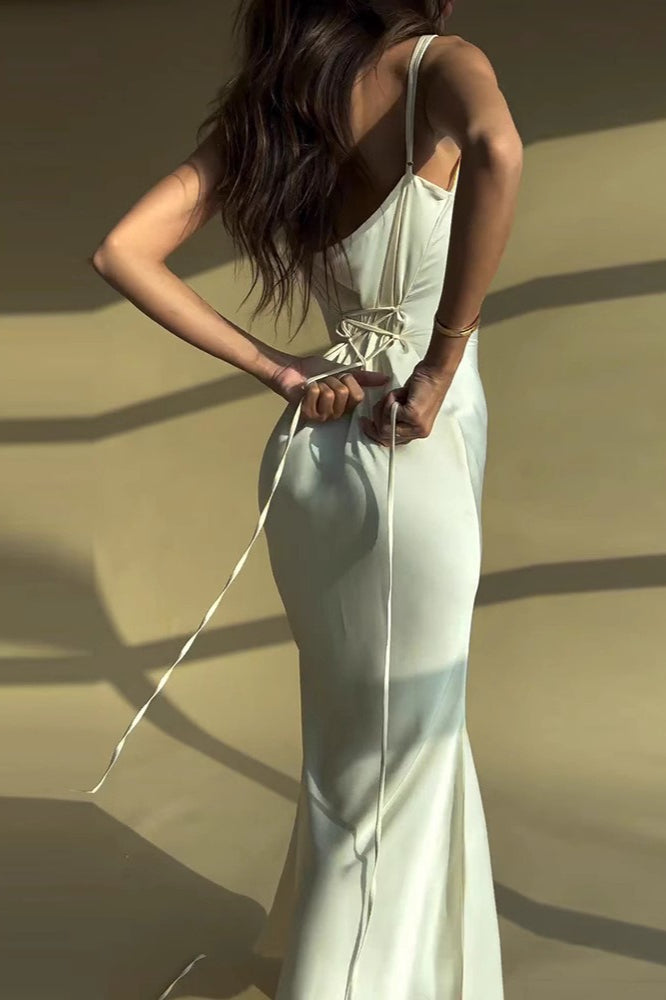 Satin Cowl Neck Spaghetti Strap Slim Maxi Prom Dress