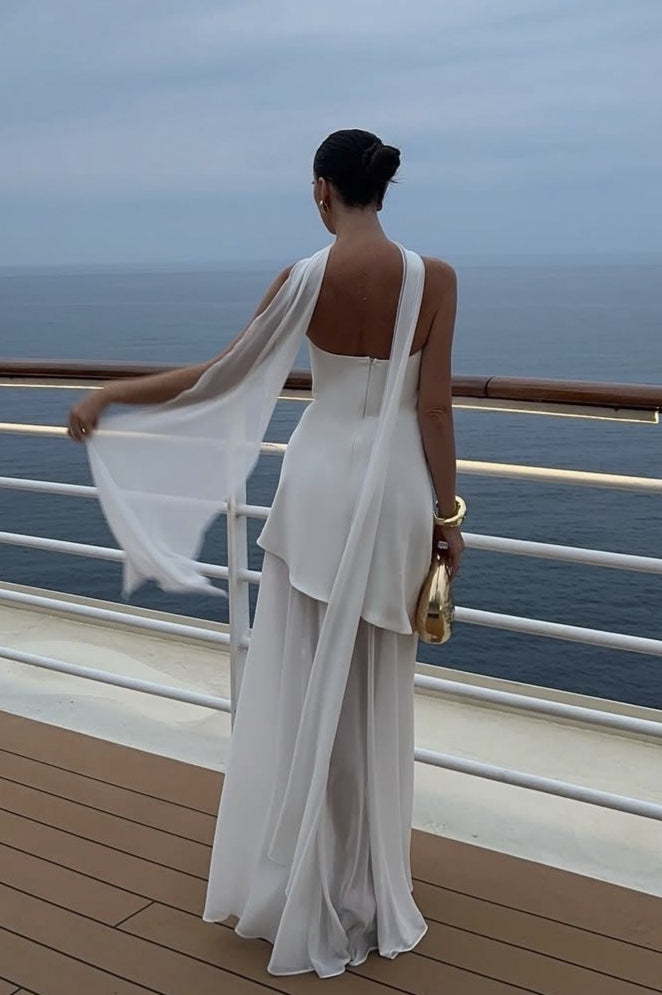 Strapless Scarf Neck High Split Bodycon Maxi Dress