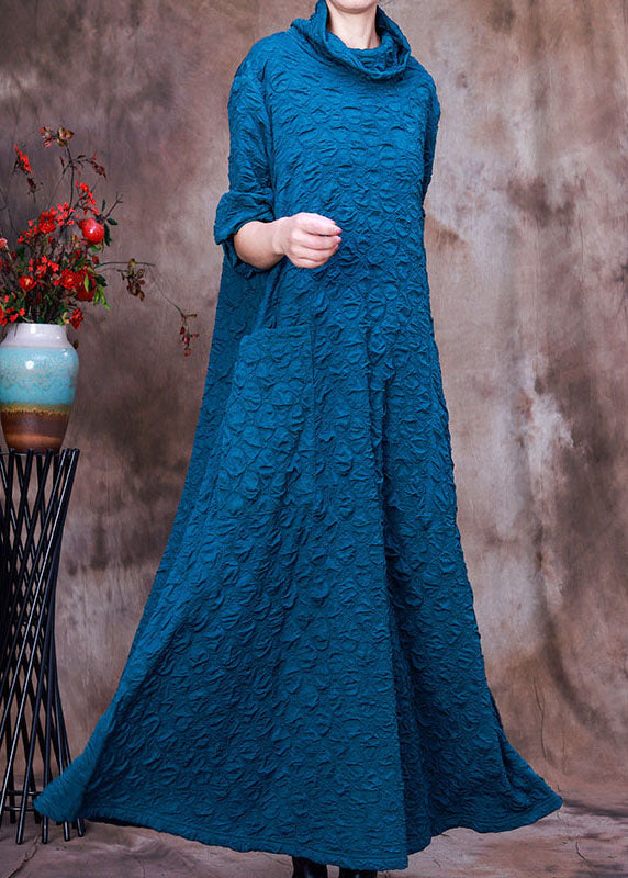 Cowl Neck Crinkle Texture Long Sleeve Pocket Oversized Maxi Dress