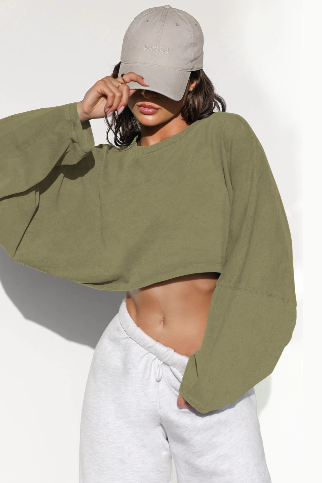 Cropped Crew Neck Knit Long Sleeve Crop Top