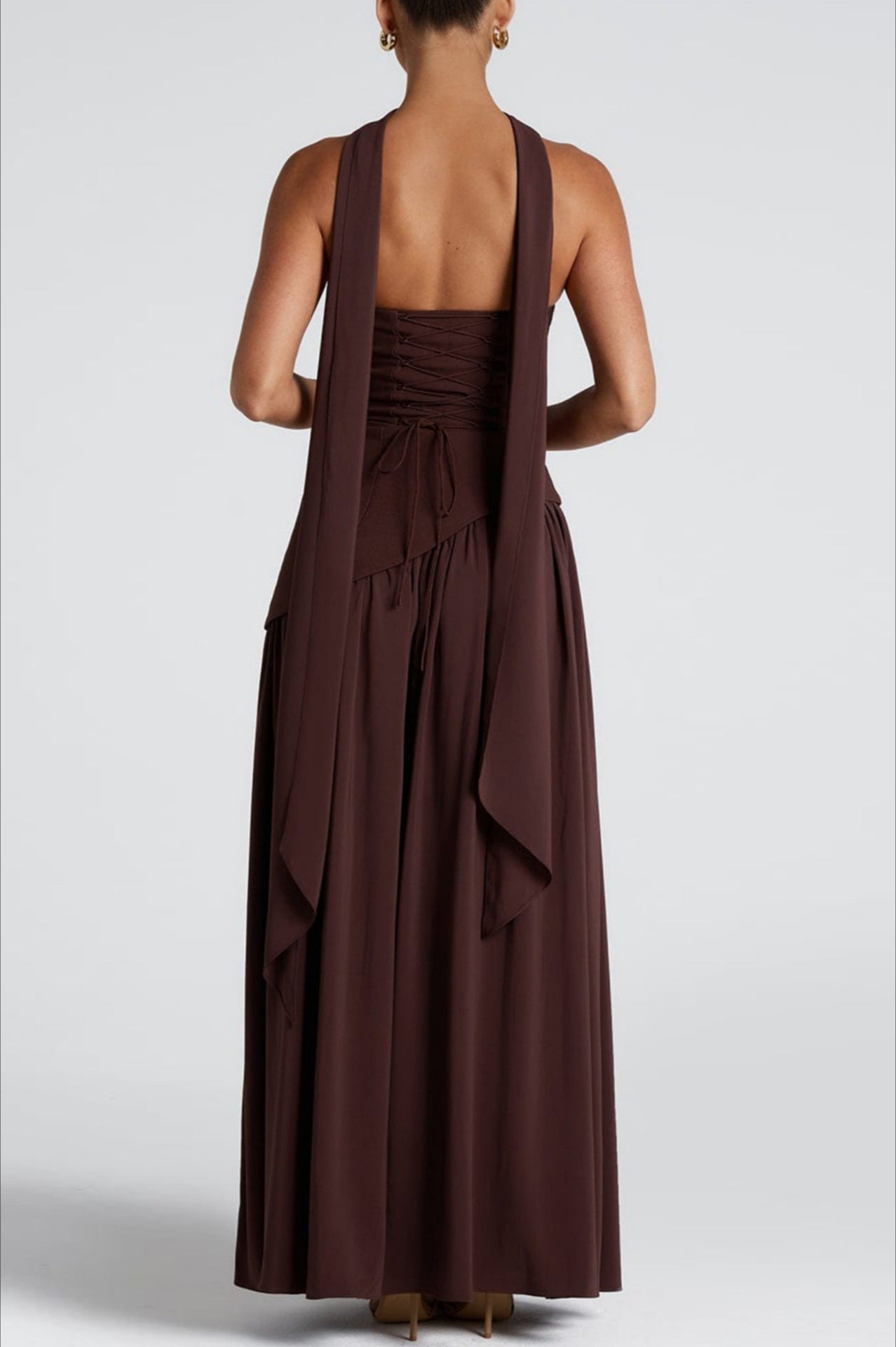 Colorblock Halter Neck High Split Maxi Dress