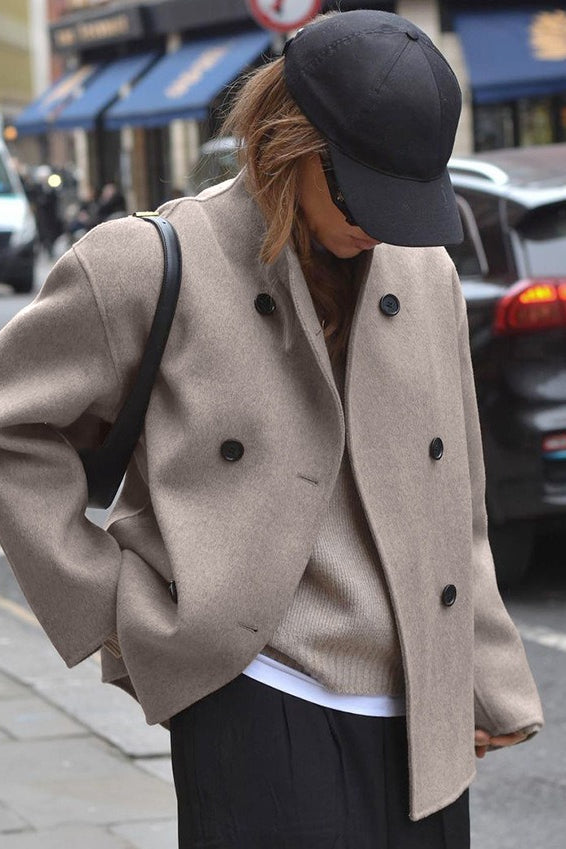 Double Breasted Wool Blend Coat