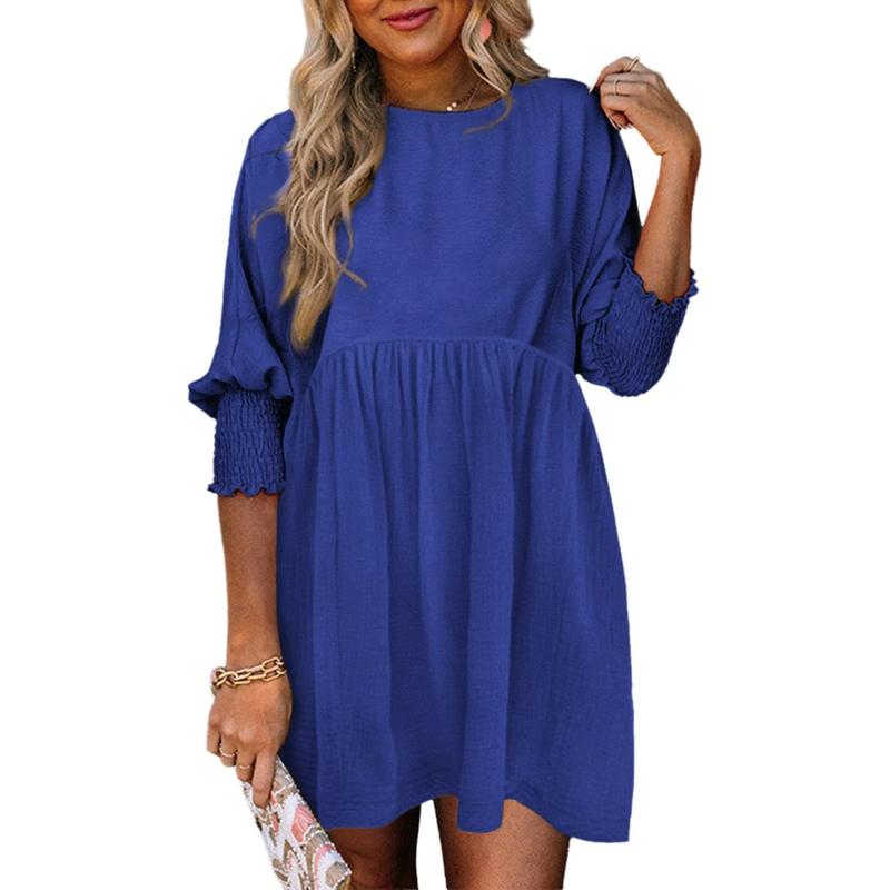 MIRASOL™ – Casual Crew Neck Loose Fit Mini Dress Blue