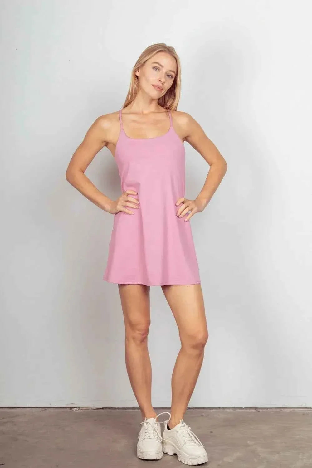 Spaghetti Strap Scoop Neck Active Tennis Mini Dress with Pocket Shorts 6