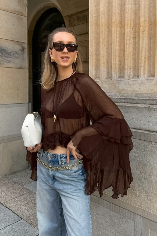Ruffle Sleeve Loose Chiffon Blouse
