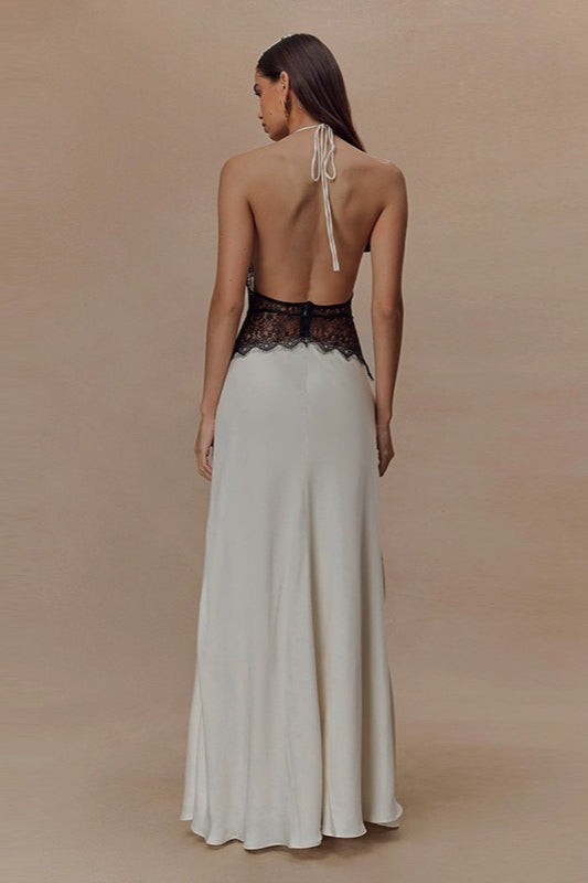 V Neck Backless Lace Dress