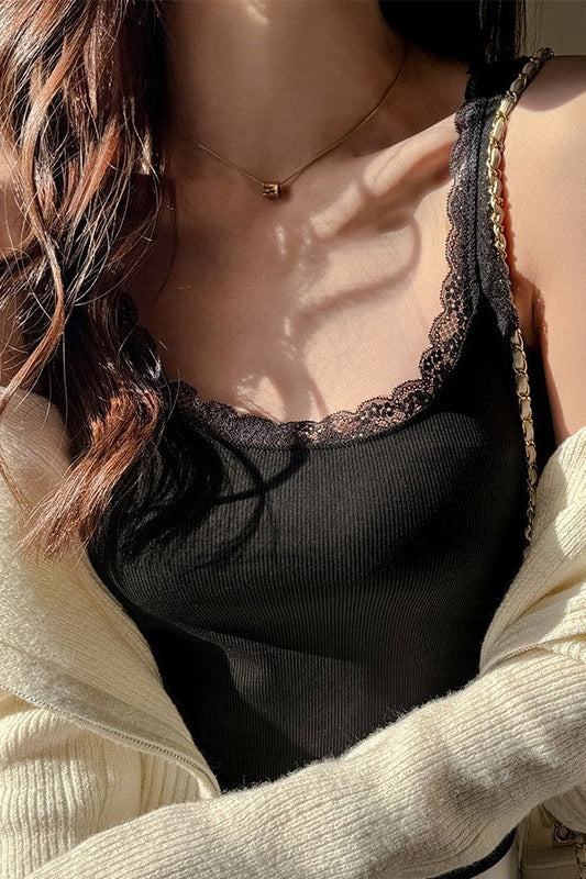 Lace Trim Backless Layering Cami Top