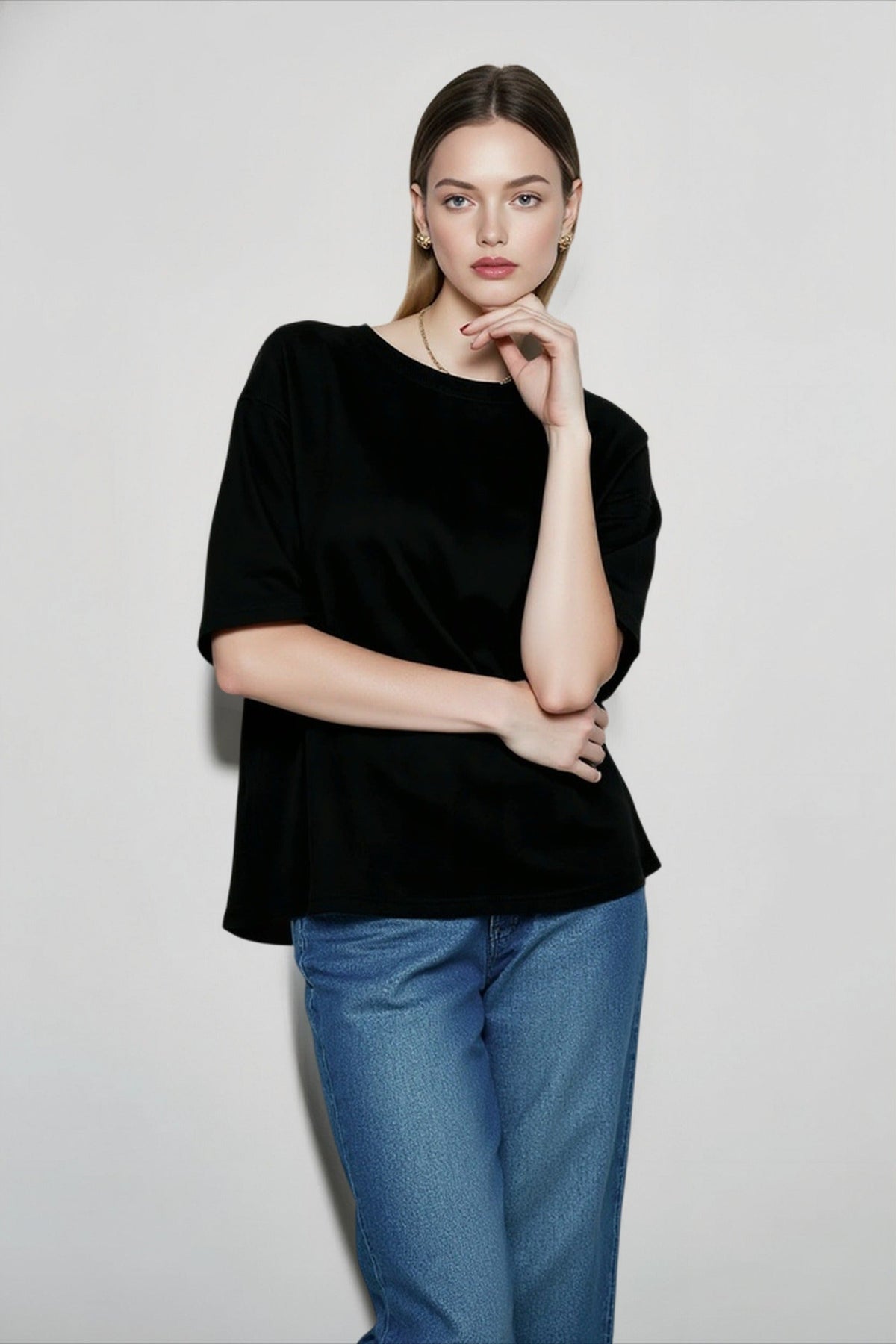 Crew Neck Drop Shoulder Half Sleeve Oversized T-Shirt 9