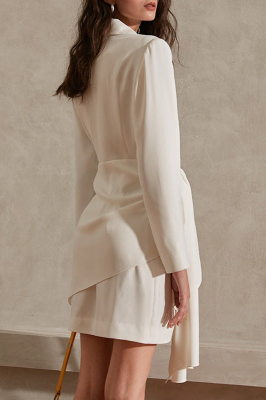 Blazer Deep V-Neck Long Sleeve Ruched Wrap Asymmetrical Mini Dress