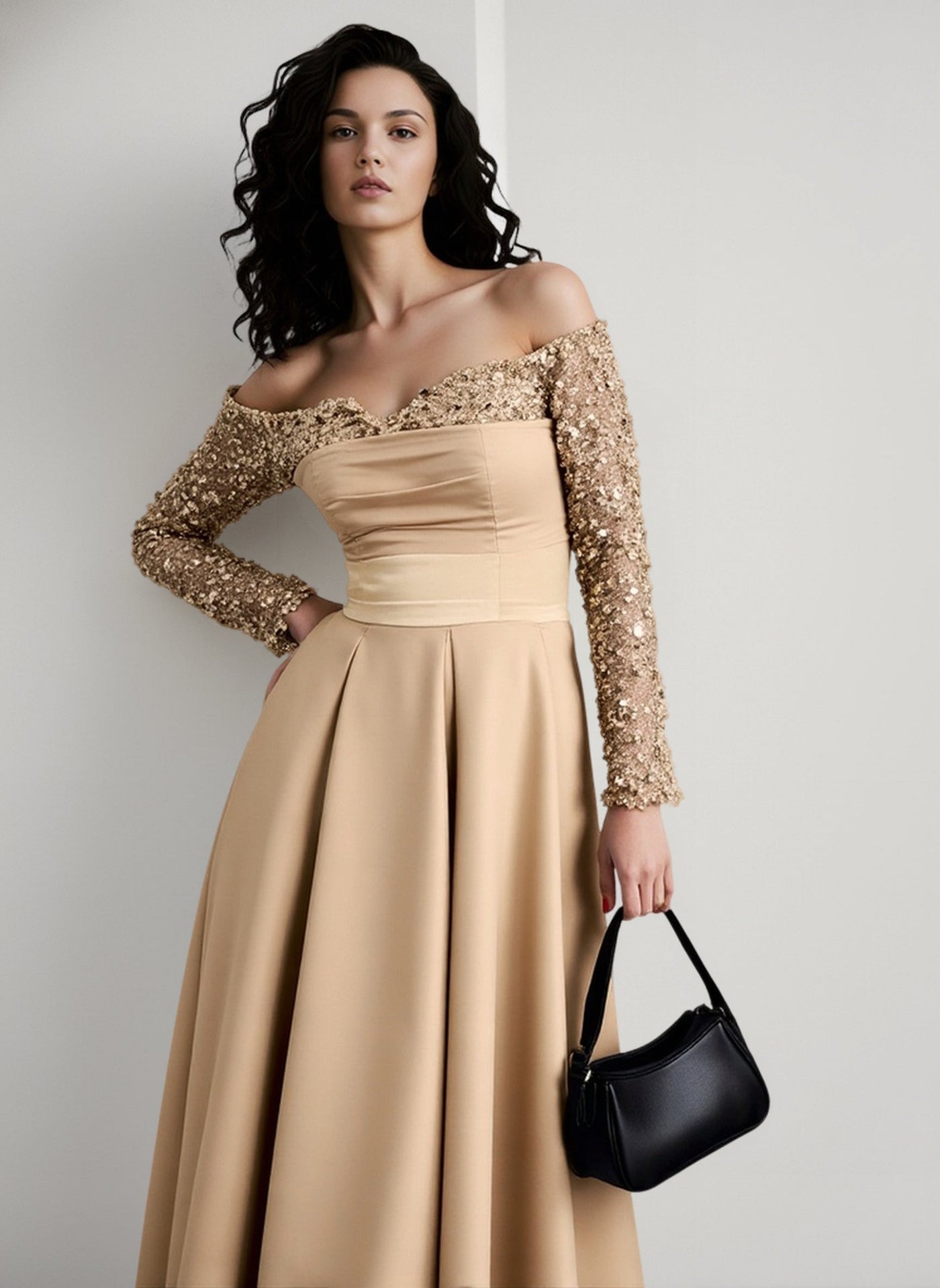 Long Sleeve Sequin Evening Gown Prom Dress