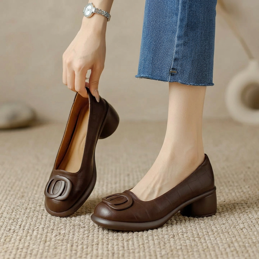 Round Toe Slip On Block Heel Loafers