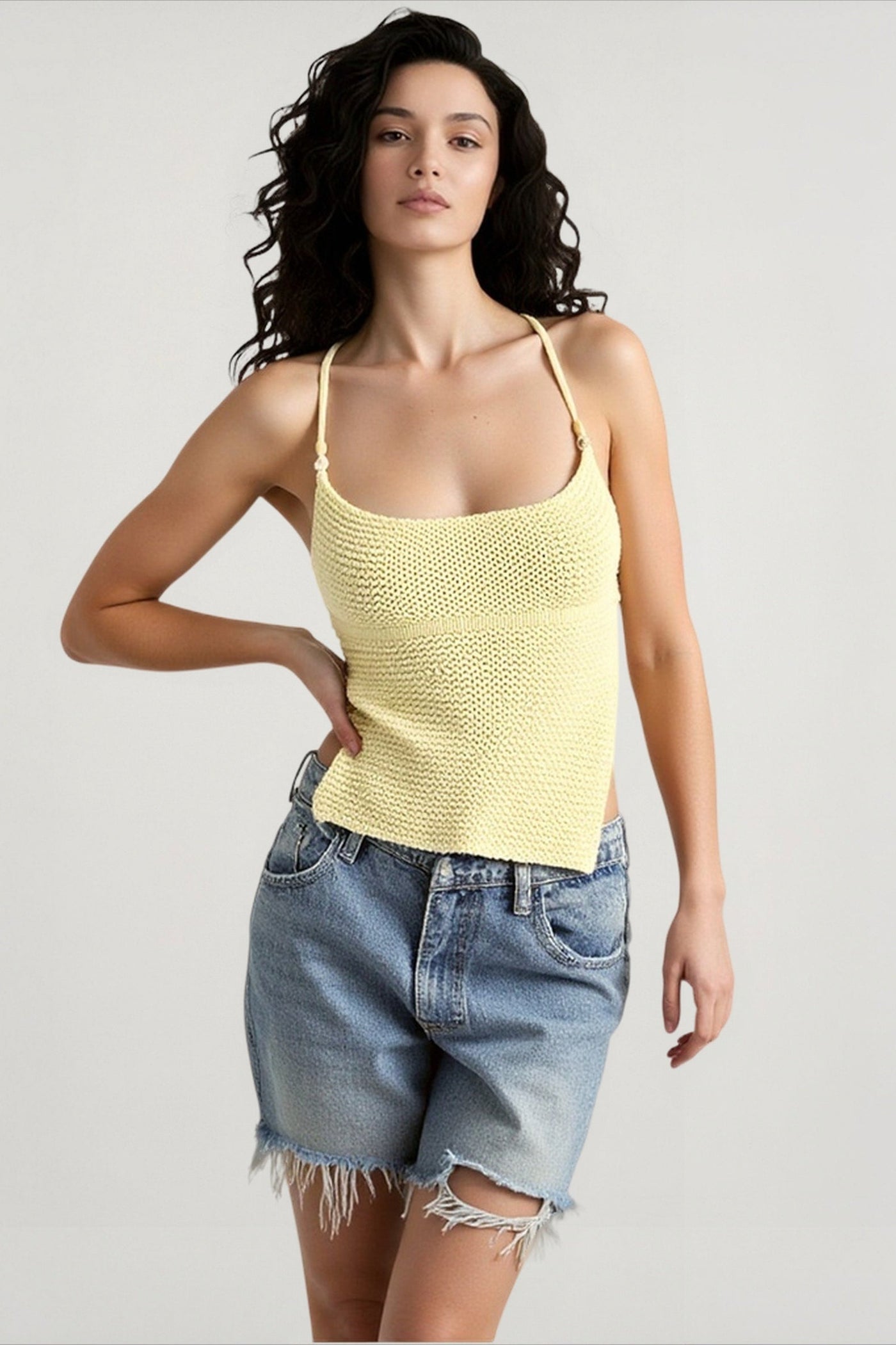Mozision Knit Crop Backless Lace-Up Cami Top