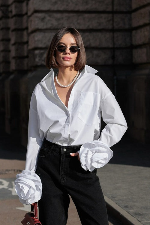 Floral Panel Collared Blouse