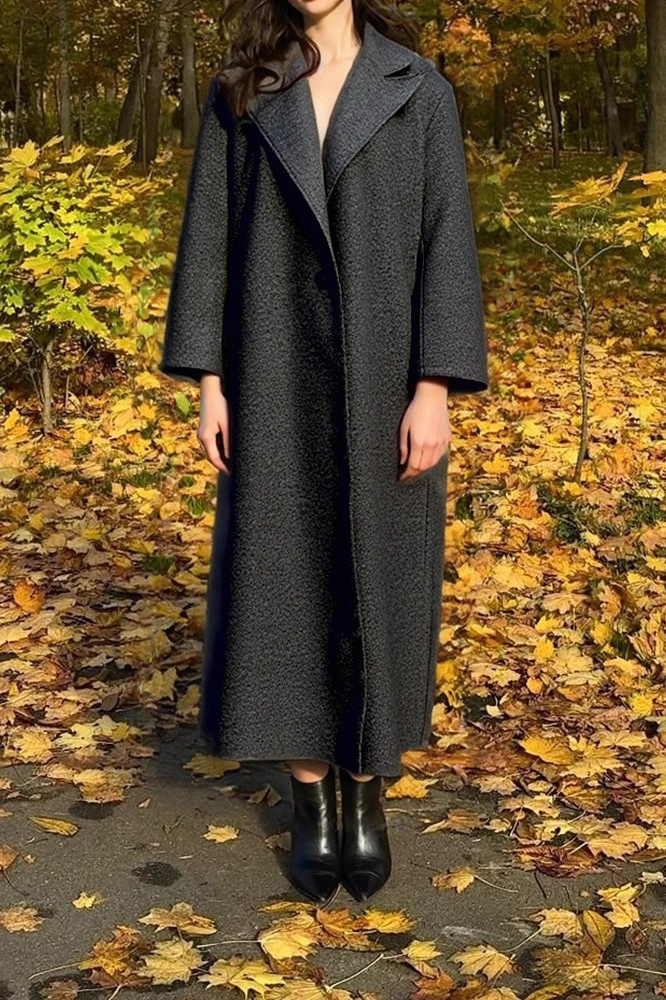 Fuzzy Fleece Lapel Long Sleeve Warm Overcoat