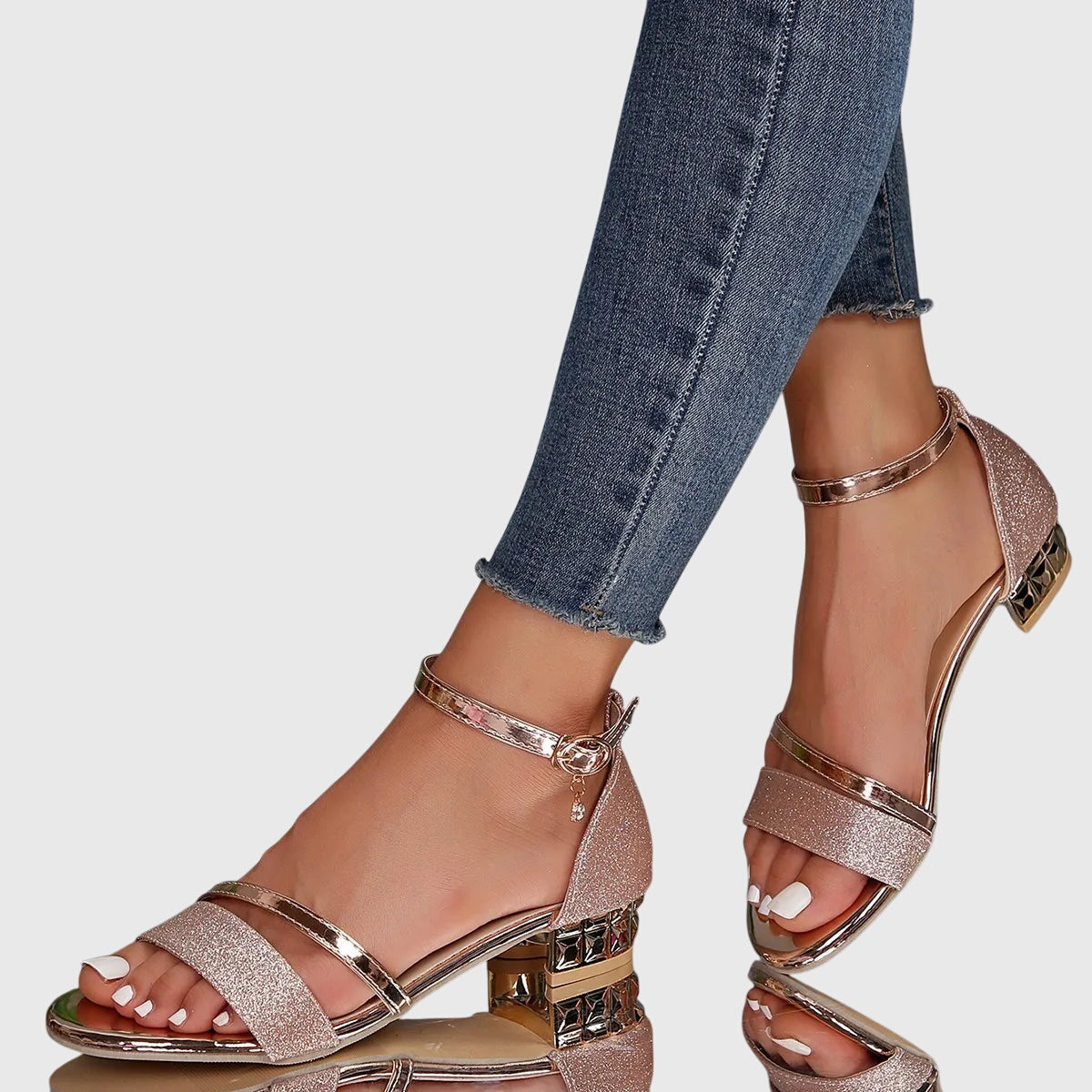 Open Toe Ankle Strap Block Heel Sandals