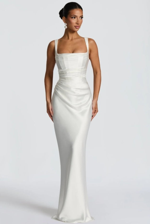 Square Neck Ruched Satin Bodycon Mermaid Dress