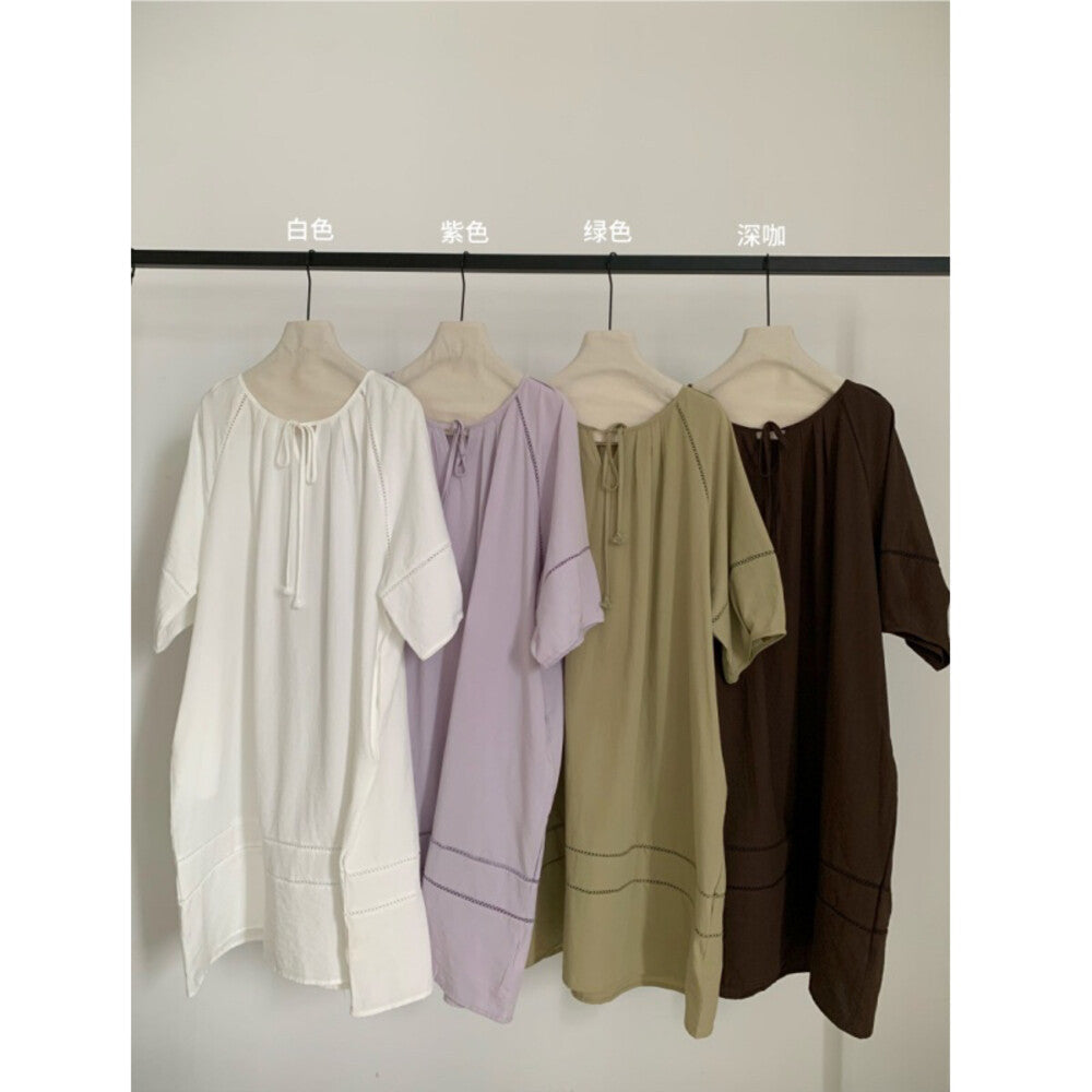 Short Sleeve Drawstring Loose Midi Dress 6